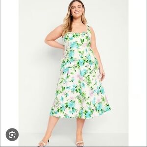 OLD NAVY Womens Fit & Flare White Floral Linen-Blend Midi Dress  Size XL
